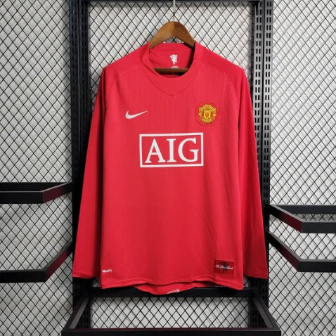 2007-2008 Retro Long Sleeve Manchester United Home Football Shirt 1:1 Thai Quality